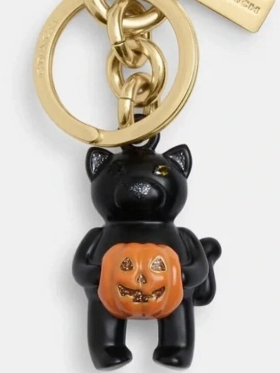 Coach Accessories - Coach Halloween Black Cat with Pumpkin Keychain Charm for Bag Purse CW480 🐈⬛🎃